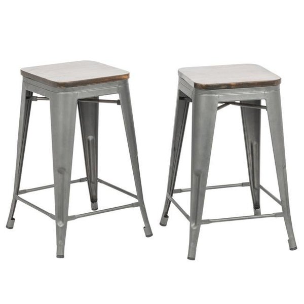 Carolina Cottage Carolina Cottage TH-2416-RPWELM 24 in. Cormac Square Counter Stool; Rustic Pewter & Elm - Set of 2 TH-2416-RPWELM